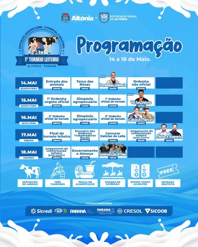 ALTÔNIA PROMOVE 1º TORNEIO LEITEIRO COM PROGRAMAÇÃO GRATUITA E SHOWS TODAS AS NOITES