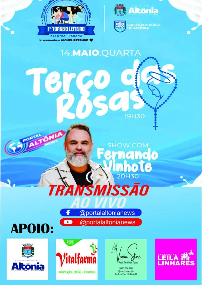 Altônia se prepara para o emocionante “Terço das Rosas” com transmissão ao vivo e show de Fernando Vinhote