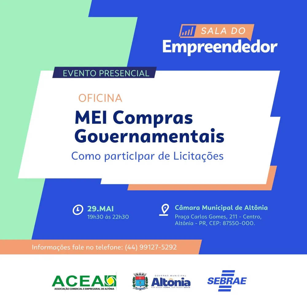 Altônia promove Oficina de Compras Governamentais para empresários locais no dia 29 de maio