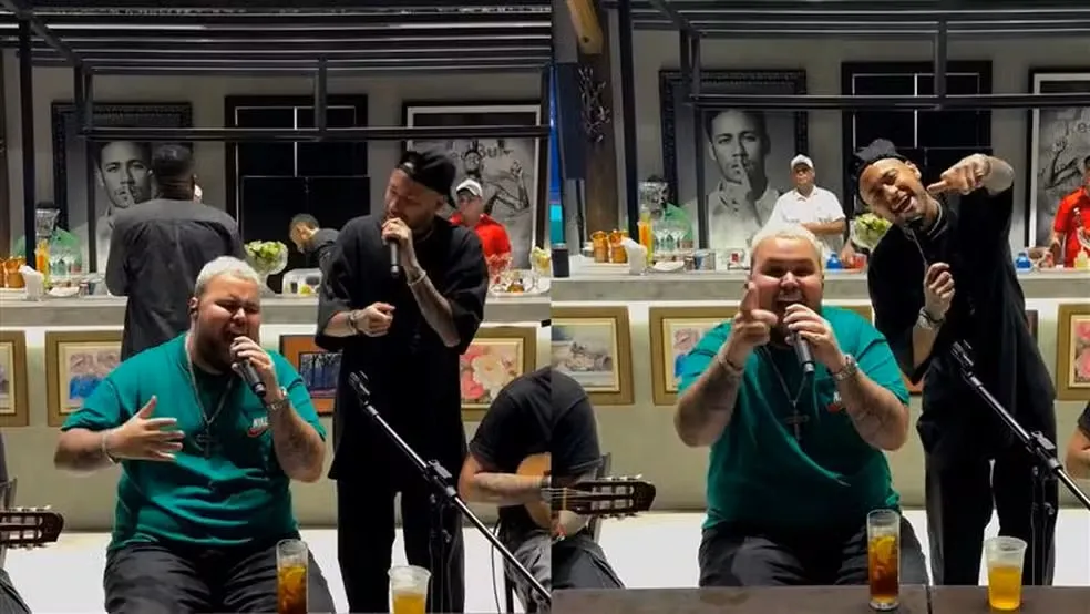 Neymar canta e se diverte com amigos em roda de pagode