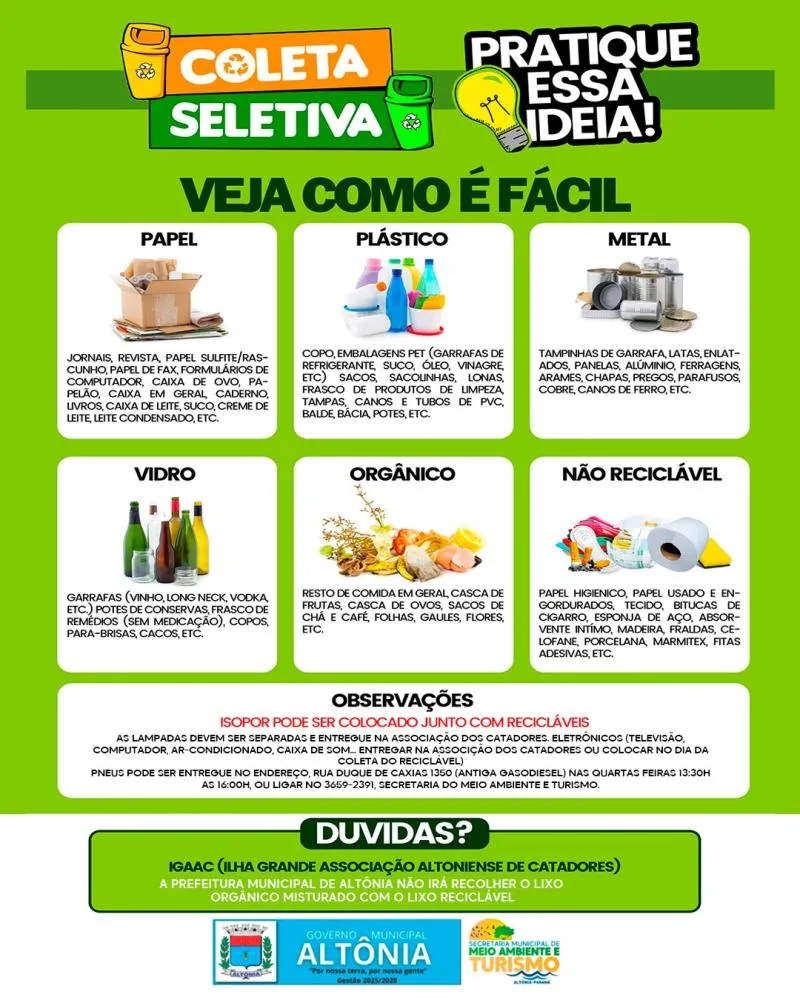 Secretaria de Meio Ambiente de Altônia reforça a importância da separação correta do lixo